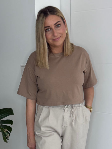 T shirt krótki bawełna beżowy zdjęcie 2